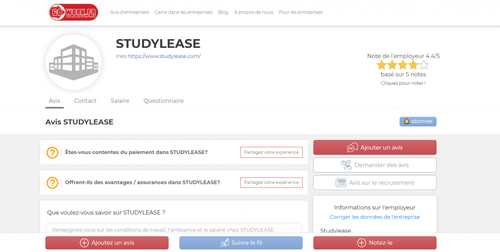 avis studylease sur gowork.fr