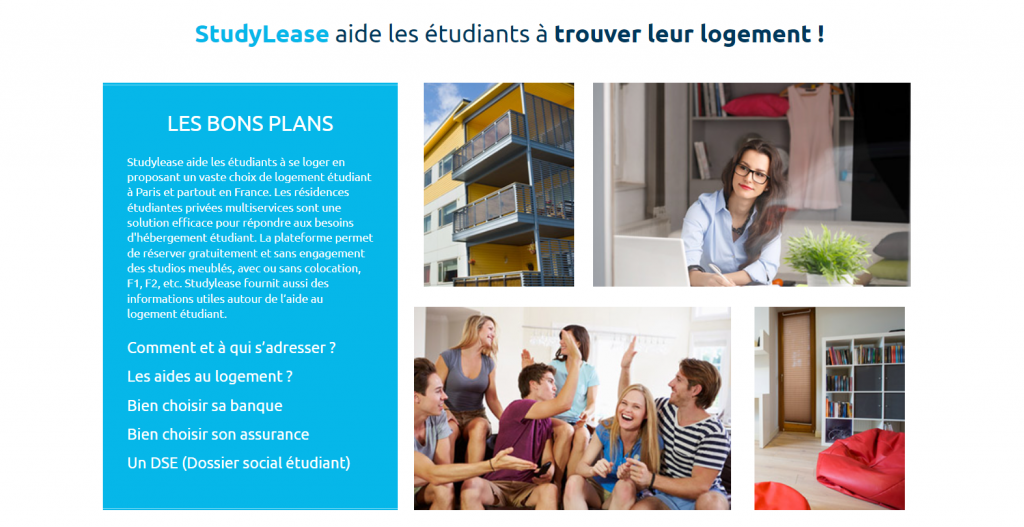 capture d'écran du site studylease