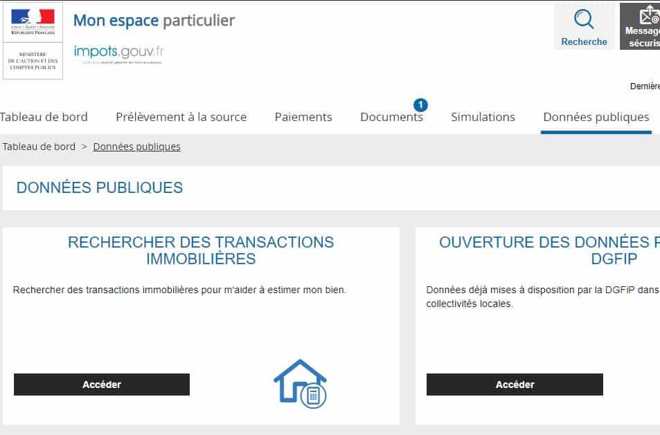 capture d'écran de patrim sur le site des impots